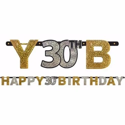Sparkling Black Happy 30th Birthday Letter Banner