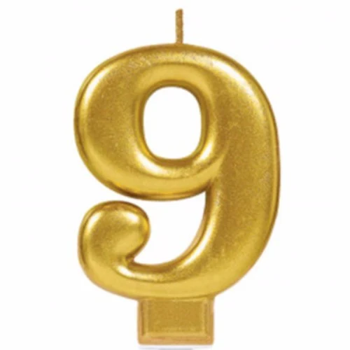 Candle Number Nine Gold Metallic