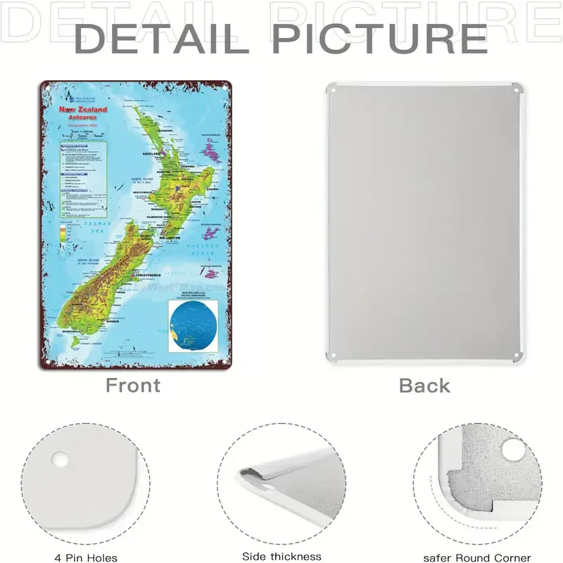 Vintage New Zealand Map Metal Sign