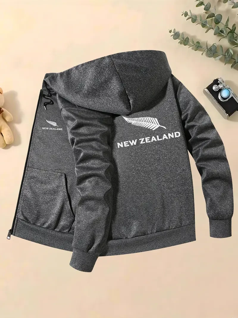 New Zealand Print Elements Men's Trendy Autumn and Winter Hooded Jacket