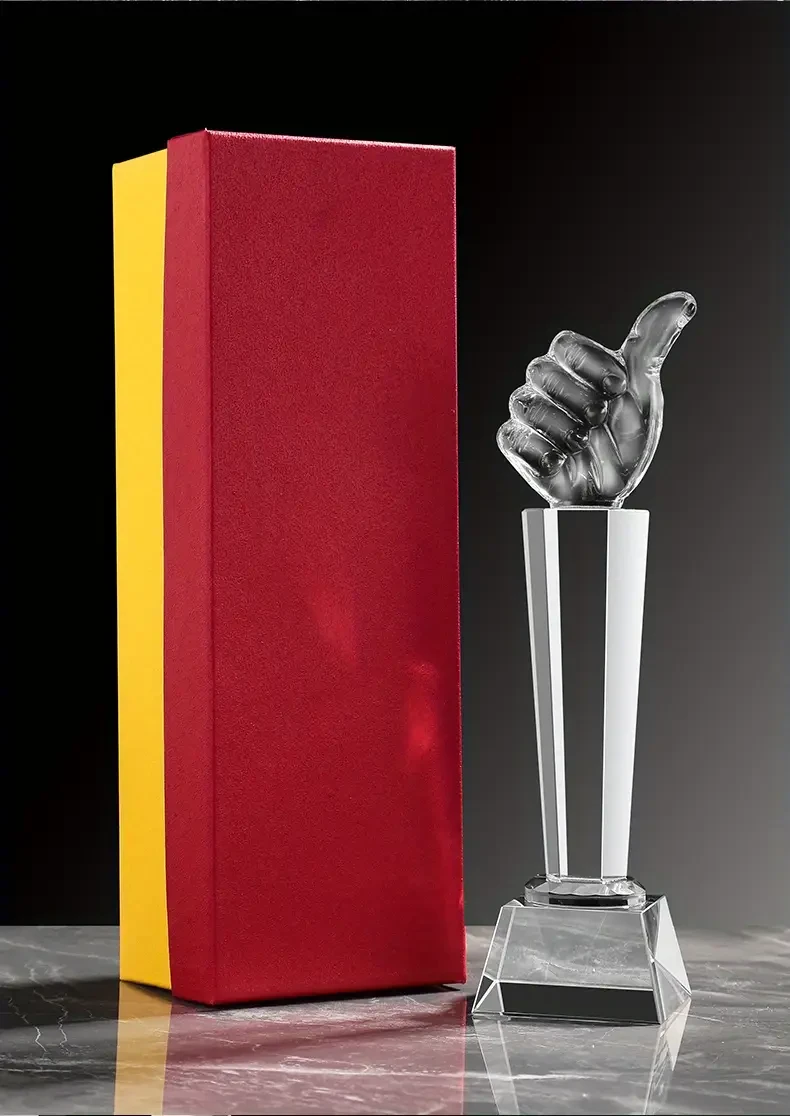 Crystal Glass Thumbs Up Trophy - Finger Sculpture Award for Sports, Classroom, Youngsters & Employee Appreciation, Party Gift