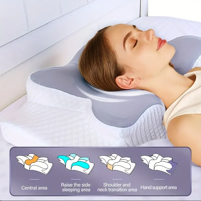1pc Cervical Pillow, Slow Rebound Cool Soft Pillow, Ergonomic Orthopedic Sleep Neck Contour Support Pillow Side Sleep, Orthopedic Support, Machine Washable Pillow Cover - Very Suitable For Sleep