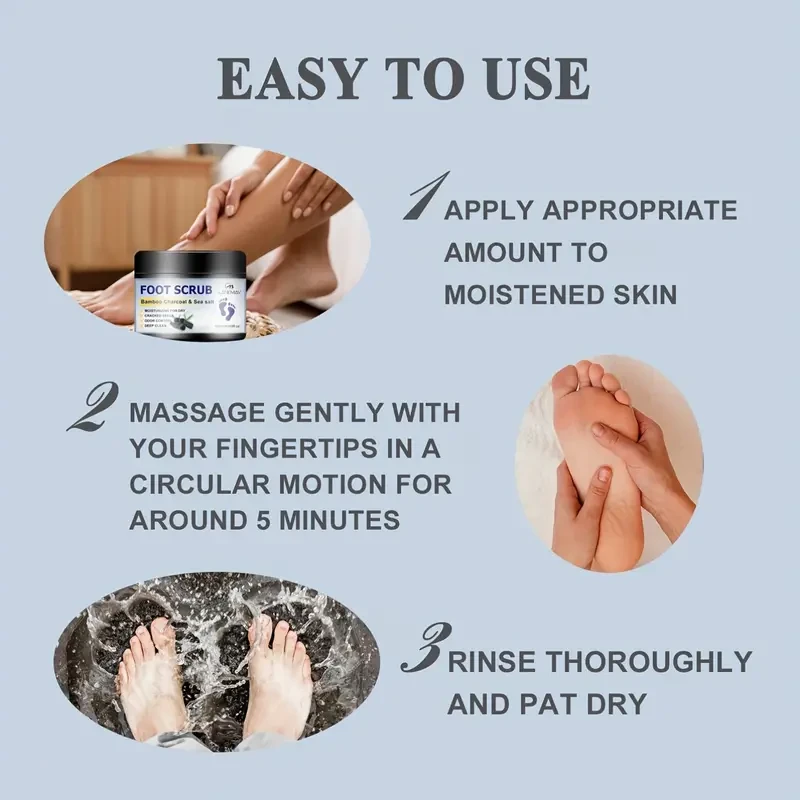 Lanemay Bamboo Charcoal & Sea Salt Foot Scrub - Hypoallergenic Exfoliating Treatment for Dry, Cracked Heels