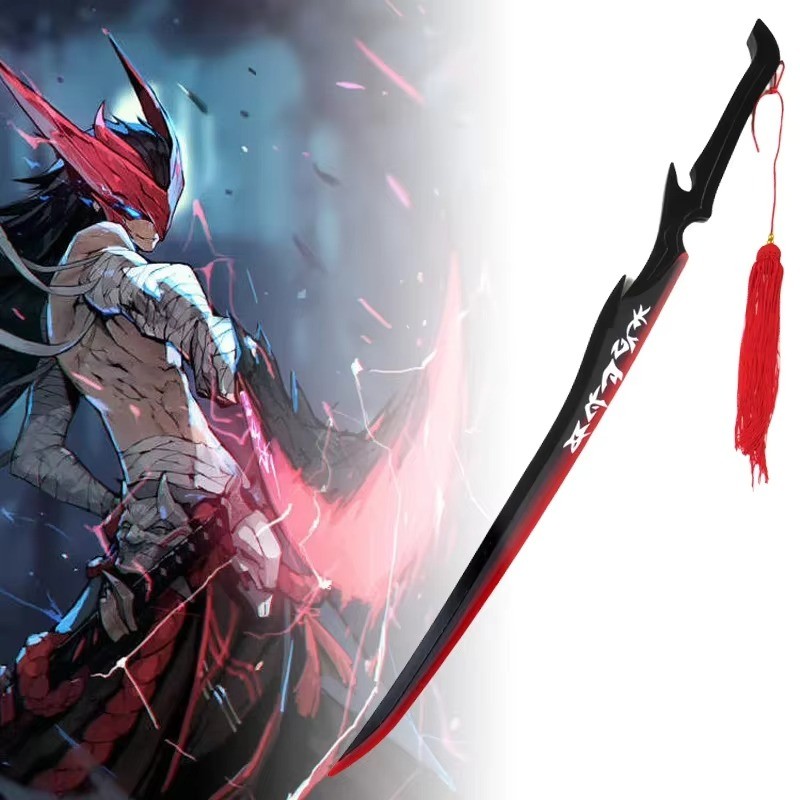 Full Size Yone Katana Fake Sword  League of Legends Cosplay Prop, Wooden Ninja Knife