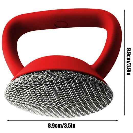 Cast Iron Scrubber 316 Stainless Steel Cast Iron Scrubber With Handle Steel Wool Scrubber Round Chainmail Scrubber Brush Kitchen Gadgets
