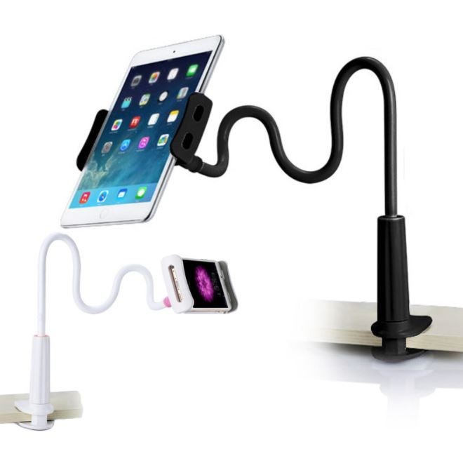 Tablet or Phone Holder, Solid Grip 360 Rotating Flexible Hands-Free. Black