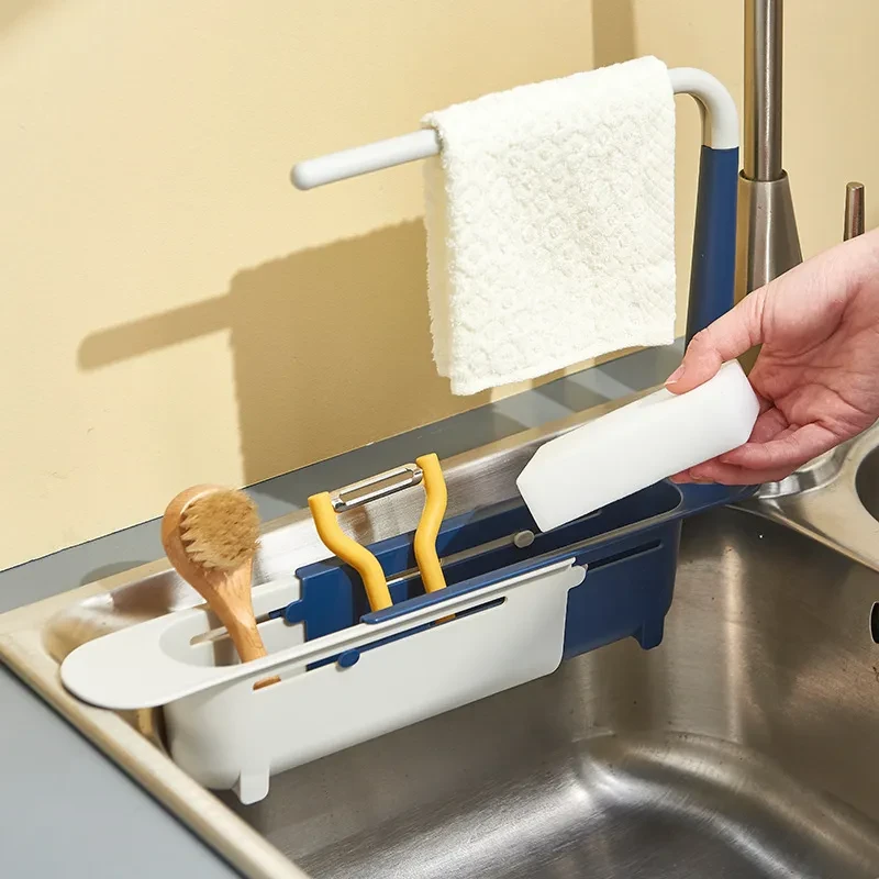 Telescopic Sink Rack Soap Sponge Holder Kitchen Sinks Organizer Adjustable Sinks Drainer Rack Storage Basket Kitchen Accessories