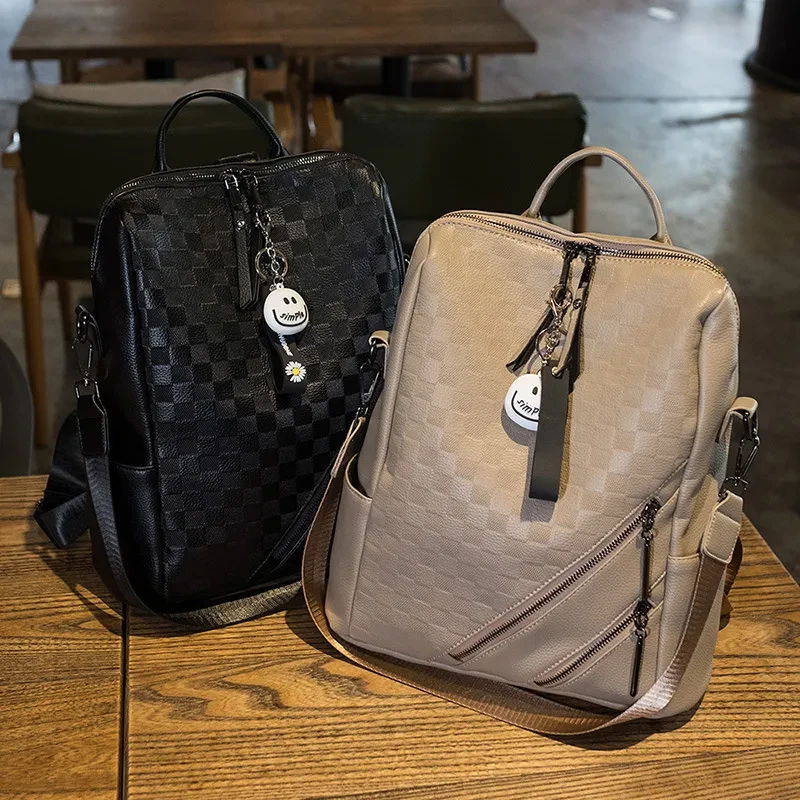 Checkerboard Backpack Casual Shoulder Bag For Women