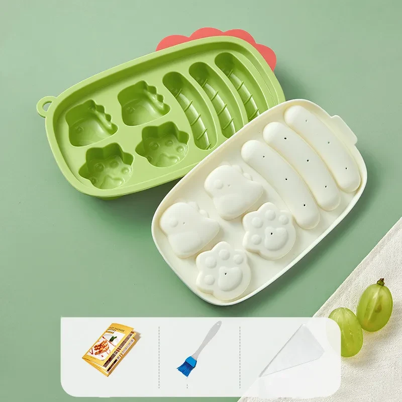 Baby Complementary Food Dinosaur Silicone Sausage Mold Can Steam