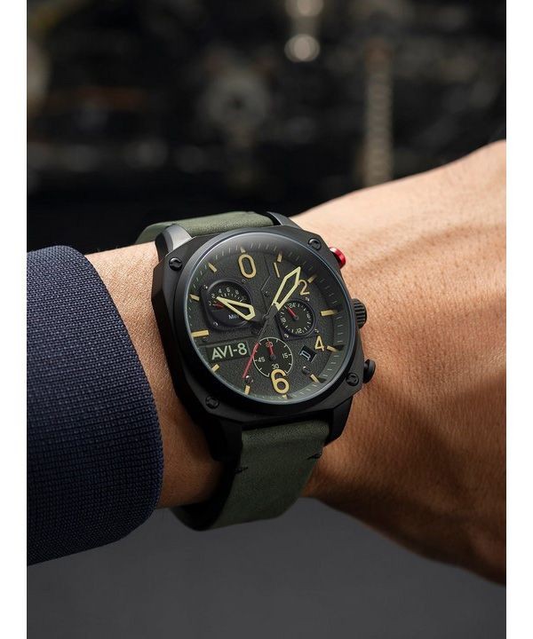 AVI-8 Hawker Hunter Deep Green Retrograde Chronograph Quartz AV-4052-08 Mens Watch
