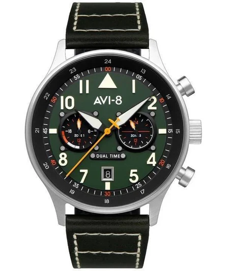 AVI-8 Hawker Hurricane Carey Dual Time Merville Green Dial Quartz AV-4088-02 Mens Watch