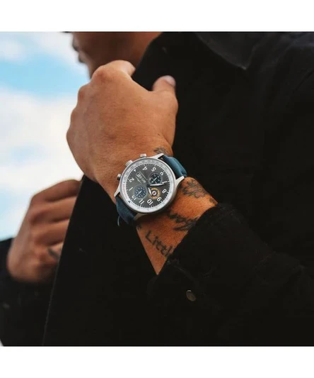 AVI-8 Hawker Hurricane Classic Chronograph Pennant Blue Leather Strap Grey Dial Quartz AV-4011-0F Men's Watch