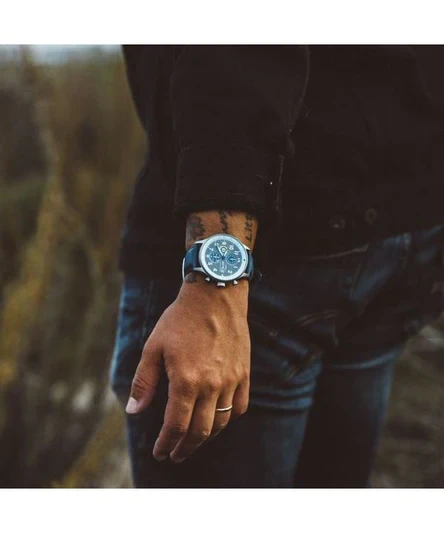 AVI-8 Hawker Hurricane Classic Chronograph Pennant Blue Leather Strap Grey Dial Quartz AV-4011-0F Men's Watch