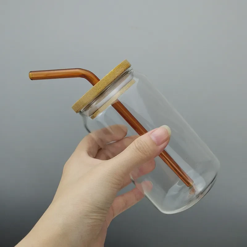 Straw Borosilicate Glass With Bamboo Lid 350ml