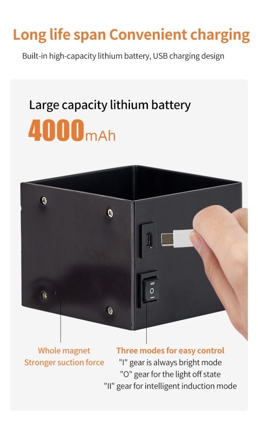 Aluminum Alloy Led Decorative Lamp Modern Simple Design USB Charging Punch-free Bedside Wall Lamp