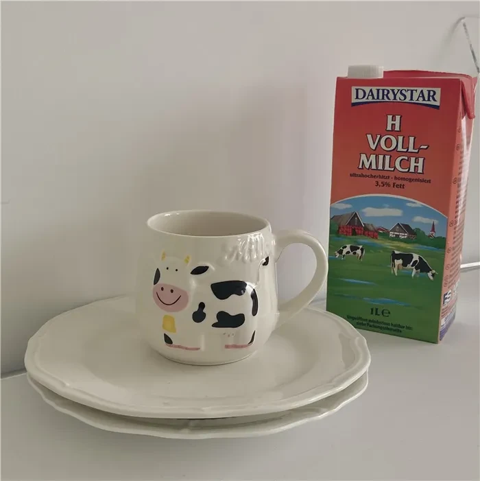 Cute Cartoon Mug Cow Embossed Creative Ceramic Mug With Handle