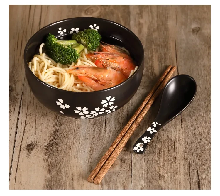Ceramic Noodle Rice Bowl with Cover Japanese Style Soup Bowl Dinnerware