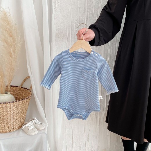 Striped Triangle Rompers Male And Female Baby Long Sleeve Jumpsuit