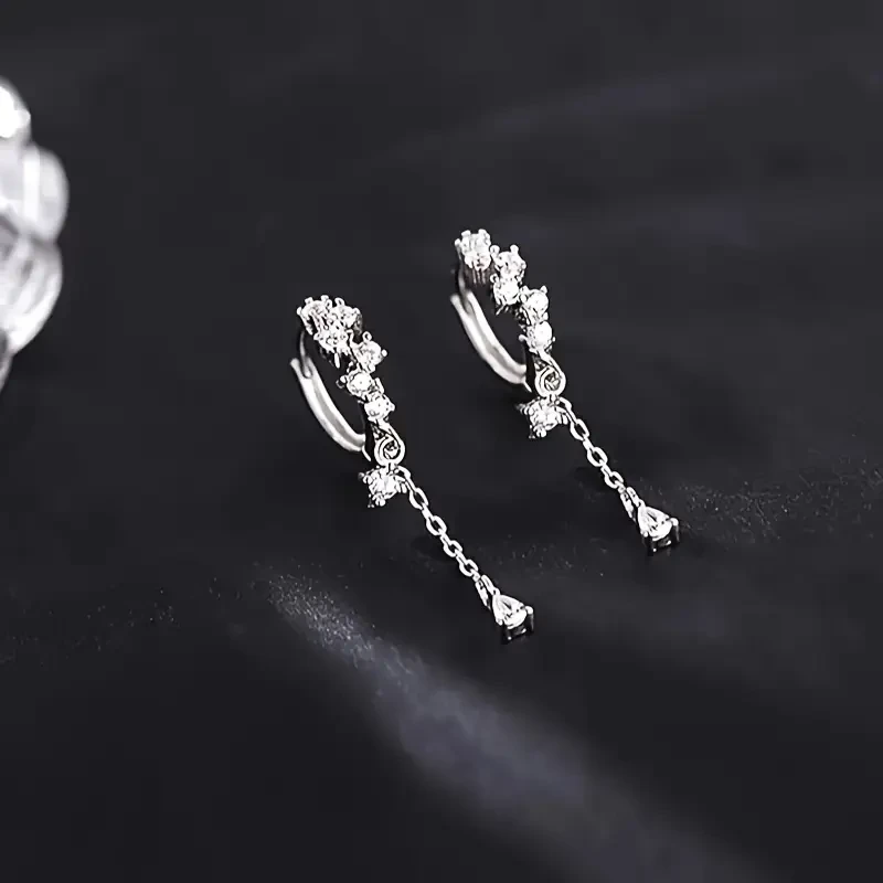 1 Pair Vintage Boho Alloy CZ Hoop Earrings - Teardrop Huggie Dangle with Water Droplet Accents, Perfect for Daily Wear & Special Occasions, Christmas Gift Jewelry for Women