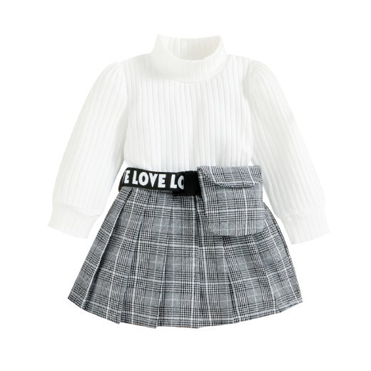 Korean Style Children Autumn Winter Cotton Sunken Stripe Turtleneck Top Plaid Suit