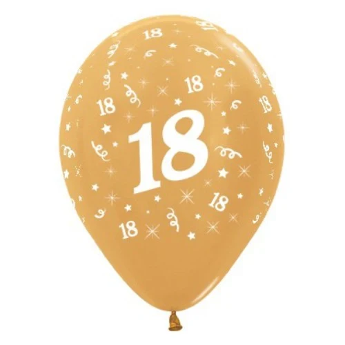 Balloons Age 18 Gold Metallic  - Pack of 6