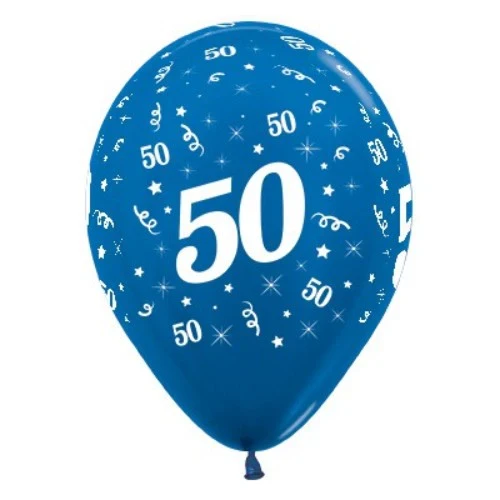 Balloons Age 50 Blue Metallic  - Pack of 6