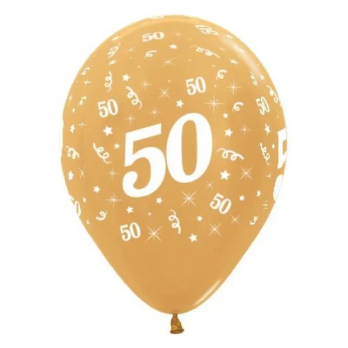 Balloons Age 50 Gold Metallic  - Pack of 6