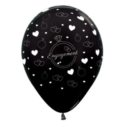 30cm Engagement Black Metallic 6PK Latex Balloons - Pack of 6