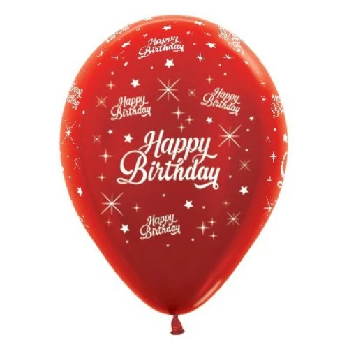 30cm Happy Birthday Red Metallic 6PK Latex Balloons - Pack of 6