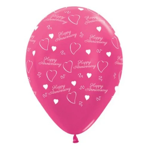 30cm Anniversary Fuchsia Metallic 6PK Latex Balloons - Pack of 6