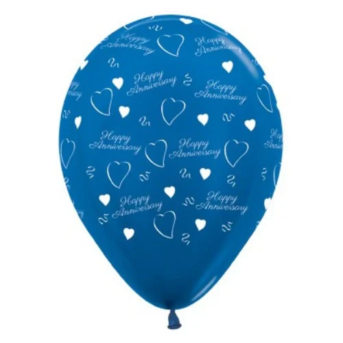 30cm Anniversary Blue Metallic 6PK Latex Balloons - Pack of 6