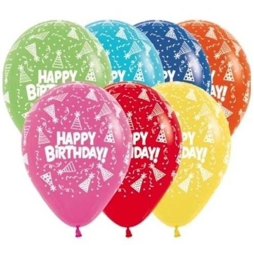 30cm Happy Birthday Hats Assorted Latex Balloons - Pack of 12