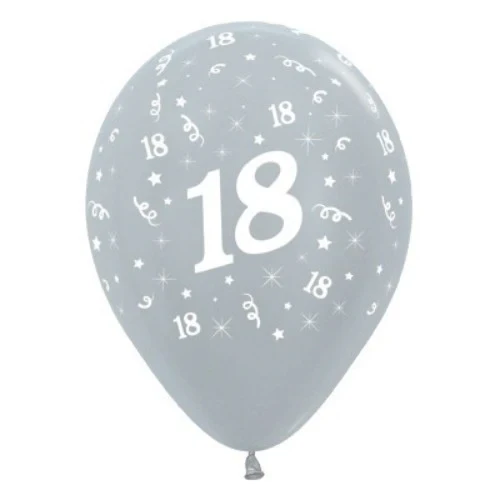 Balloons Age 18 Silver Metallic Pearl  - Pack of 25