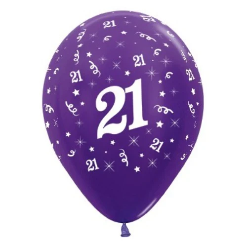 Balloons Age 21 Purple Violet Metallic Pearl  - Pack of 25