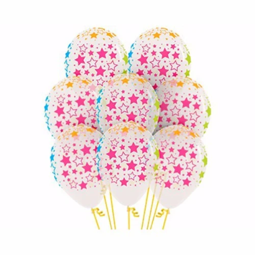 Balloons - Pack of 12 -  Bold Neon Stars on Diamand Clear Latex