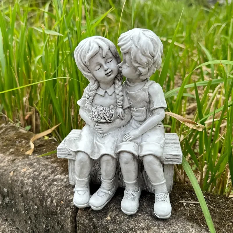 Boy and Girl Couple Garden Statue - Resin Outdoor Ornament for Courtyard and Garden Decor