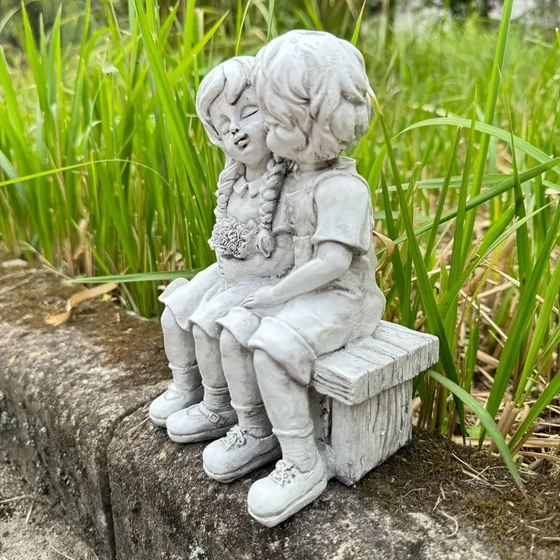 Boy and Girl Couple Garden Statue - Resin Outdoor Ornament for Courtyard and Garden Decor