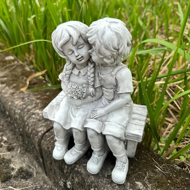Boy and Girl Couple Garden Statue - Resin Outdoor Ornament for Courtyard and Garden Decor