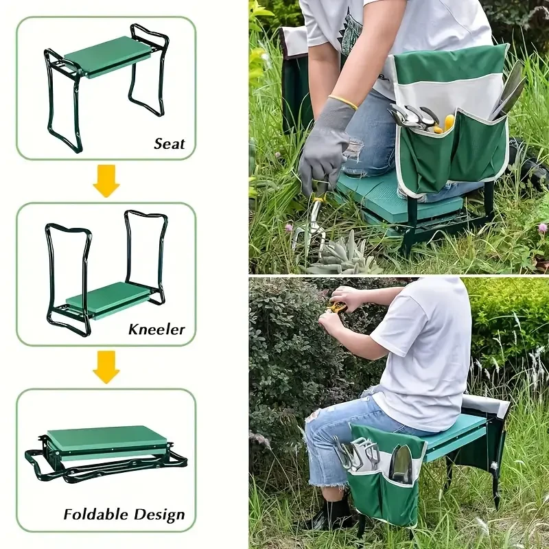 2-in-1 Foldable Garden Kneeler and Seat Bench - Portable Garden Stool for Yard, Lawn, and Pruning