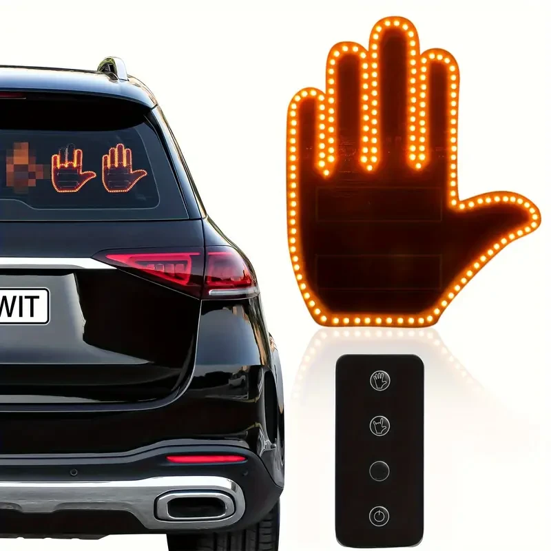 LED Illuminated Gesture Car Light with Remote - Middle Finger Road Rage Sign