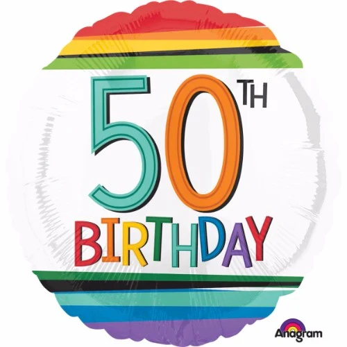 Balloon 45cm 50th Birthday Rainbow Stripes