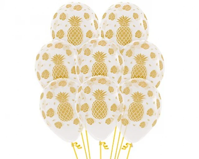 30cm Tropical Design On Crystal Clear Latex Balloons, 12pk - Pack of 12