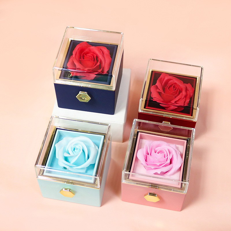 New Valentine Rotating Jewelry Display Case with Eternal Rose