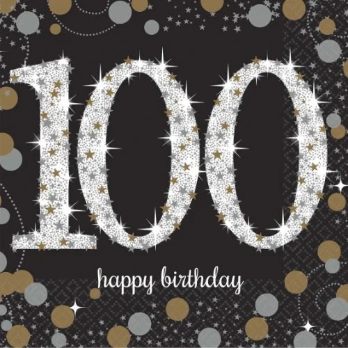 Sparkling Celebration Happy Birthday Beverage Napkins 100th - Pack of 16