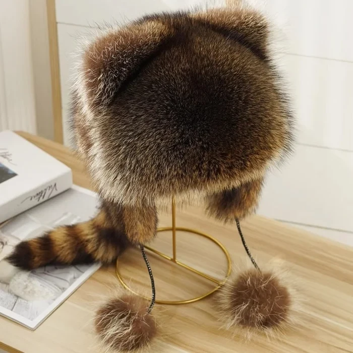 Raccoon Tail Fur Parent-Child Plush Hat