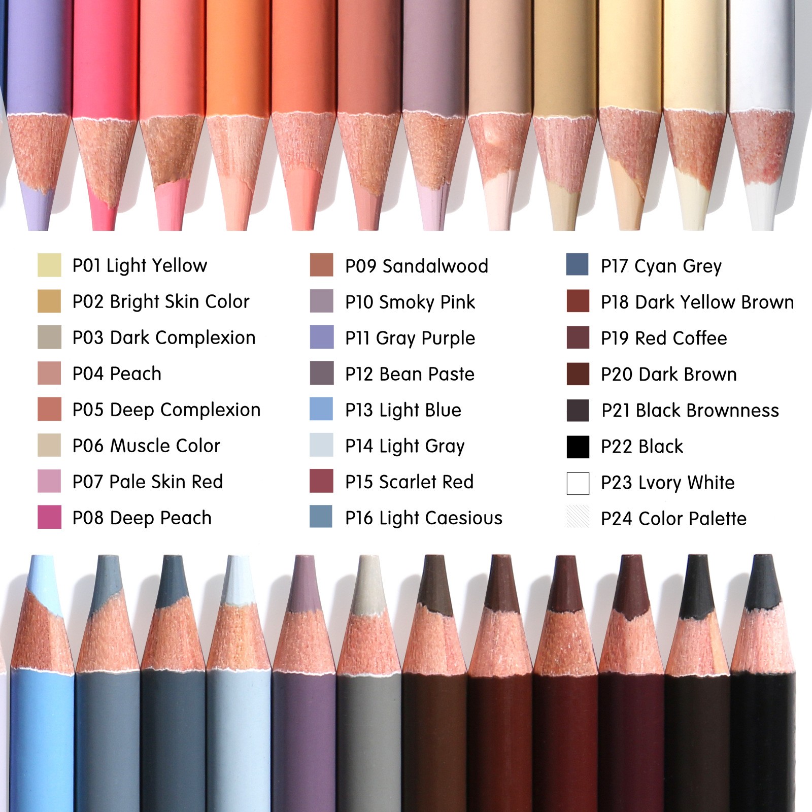 24-color Painting Skin Color Pen Hand-painted Portrait Color Pencil Oily Art Supplies