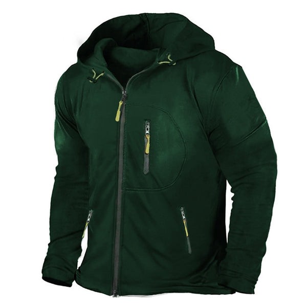 Men's Athletic Zip Hoodie - Loose Fit with Multiple Pockets for Sporty and Casual Wear
