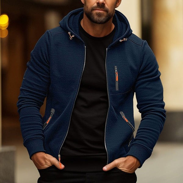 Men's Athletic Zip Hoodie - Loose Fit with Multiple Pockets for Sporty and Casual Wear
