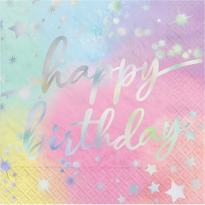 Luminous Birthday Iridescent Lunch Napkins Hot Stamped - Pack of 16