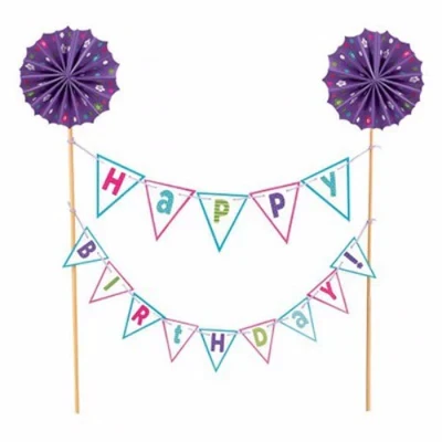 Cake Topper Happy Birthday Gold Banner Kit